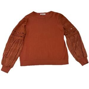 SIONI MILANO PLUS SIZE M RUSSET ORANGE SWEATER LACE SLEEVES FALL AUTUMN PUMPKIN